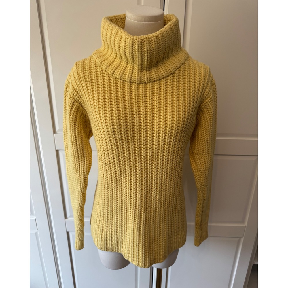 Linda Allard Ellen Tracy Yellow Cashmere Wool Chunky Knit Turtleneck Sweater Sm.